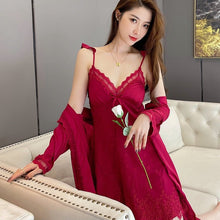 Sexy Pajamas Women New Spring And Summer Sling Lace Nightdress Two - Piece Ice Silk Net Red Night Gown Home Service - Bay Buy Shopping