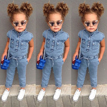 Short - Sleeved Girls Denim Jumpsuit For Kids In Summer Fashion Romper - Bay Buy Shopping
