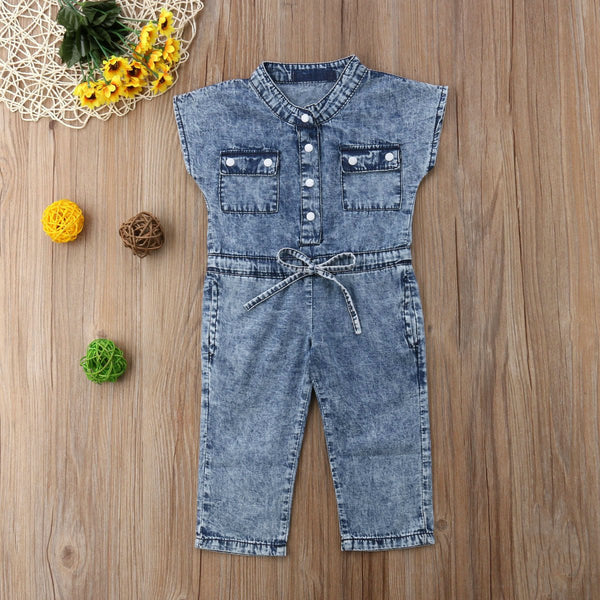 Short - Sleeved Girls Denim Jumpsuit For Kids In Summer Fashion Romper - Bay Buy Shopping