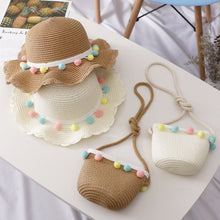 Small Ball Solid Color Children Straw Hat Bag Set - Bay Buy Shopping