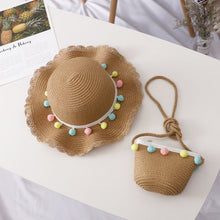 Small Ball Solid Color Children Straw Hat Bag Set - Bay Buy Shopping