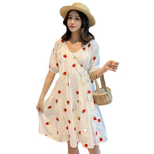 Strawberry Puffy Maternity Dress With Embroidery - Bay Buy Shopping