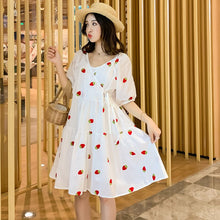 Strawberry Puffy Maternity Dress With Embroidery - Bay Buy Shopping