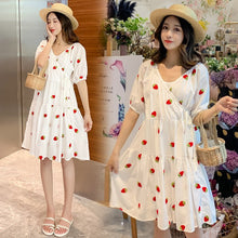 Strawberry Puffy Maternity Dress With Embroidery - Bay Buy Shopping