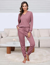 Suit Waffle Long Sleeve Top Drawstring Trousers For Women - Bay Buy Shopping