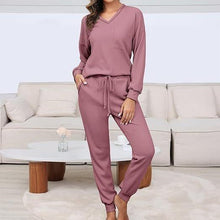 Suit Waffle Long Sleeve Top Drawstring Trousers For Women - Bay Buy Shopping