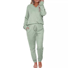 Suit Waffle Long Sleeve Top Drawstring Trousers For Women - Bay Buy Shopping