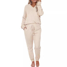 Suit Waffle Long Sleeve Top Drawstring Trousers For Women - Bay Buy Shopping