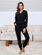 Suit Waffle Long Sleeve Top Drawstring Trousers For Women - Bay Buy Shopping