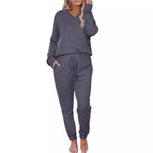 Suit Waffle Long Sleeve Top Drawstring Trousers For Women - Bay Buy Shopping