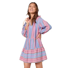 Summer New Casual 34 Sleeve V - neck Striped Printed A - Line Skirt Dress - Bay Buy Shopping