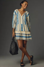Summer New Casual 34 Sleeve V - neck Striped Printed A - Line Skirt Dress - Bay Buy Shopping