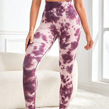 Tie - dyed Peach Hip Fitness Women High Waist Tight Stretch Yoga Pants - Bay Buy Shopping