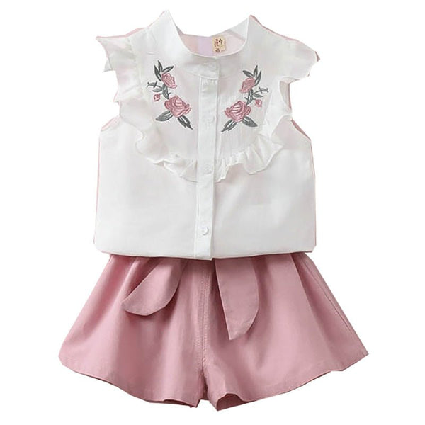 Two Piece Floral Embroidered Jacket With Bow Shorts - Bay Buy Shopping