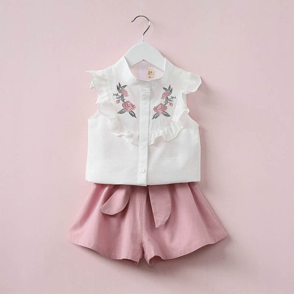Two Piece Floral Embroidered Jacket With Bow Shorts - Bay Buy Shopping