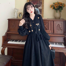 V - neck Panel Flower Embroidery Vintage Dress - Bay Buy Shopping