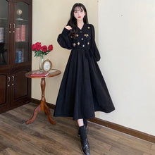 V - neck Panel Flower Embroidery Vintage Dress - Bay Buy Shopping
