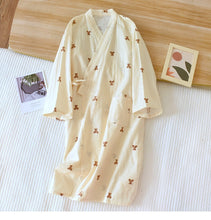 Women Bathrobe Nightdress Long Sleeve Nightgown Cotton Gauze - Bay Buy Shopping