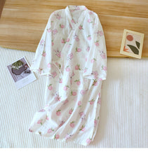 Women Bathrobe Nightdress Long Sleeve Nightgown Cotton Gauze - Bay Buy Shopping