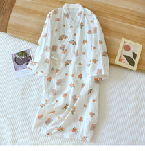 Women Bathrobe Nightdress Long Sleeve Nightgown Cotton Gauze - Bay Buy Shopping