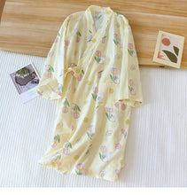 Women Bathrobe Nightdress Long Sleeve Nightgown Cotton Gauze - Bay Buy Shopping