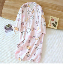 Women Bathrobe Nightdress Long Sleeve Nightgown Cotton Gauze - Bay Buy Shopping