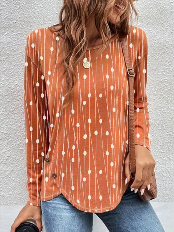 Women's Casual Round Neck Long Sleeve Loose Digital Printed T-shirt - Bay Buy Shopping