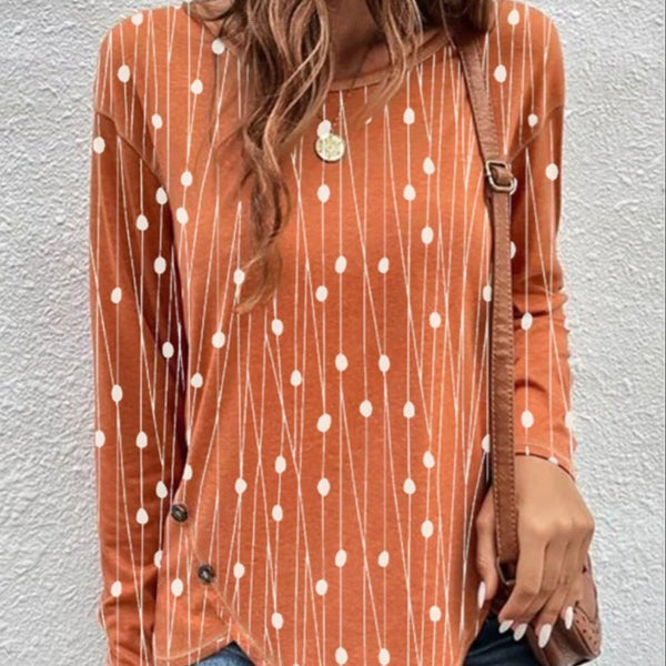 Women's Casual Round Neck Long Sleeve Loose Digital Printed T-shirt - Bay Buy Shopping