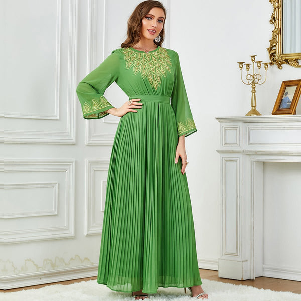 Women's Fashion Folding Embroidery Beads Dubai Dress - Bay Buy Shopping
