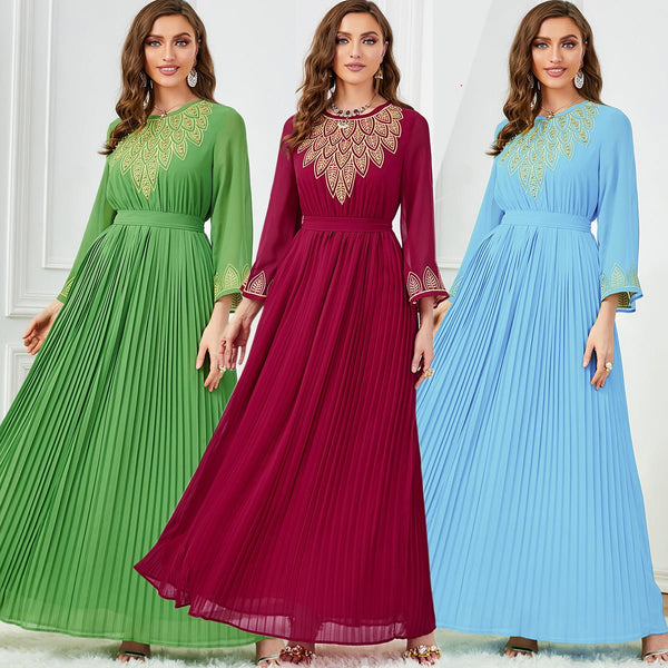 Women's Fashion Folding Embroidery Beads Dubai Dress - Bay Buy Shopping