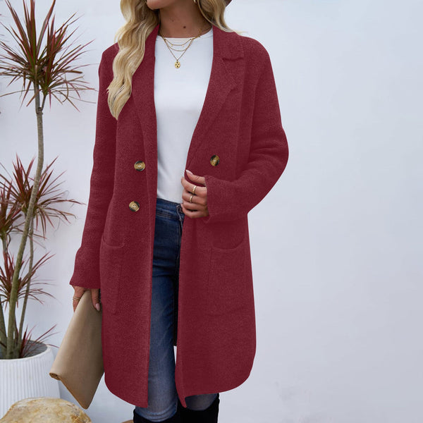 Women's Fashionable All - match Mid - length Woolen Coat Suit Jacket - Bay Buy Shopping
