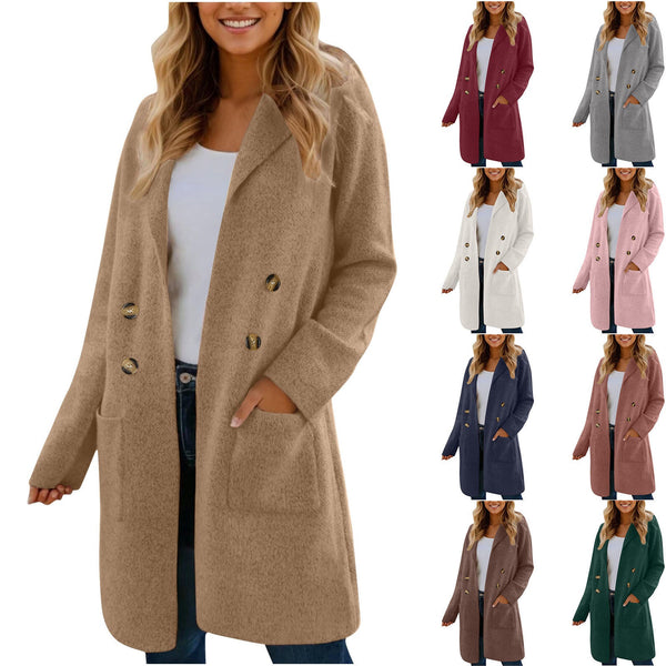 Women's Fashionable All - match Mid - length Woolen Coat Suit Jacket - Bay Buy Shopping
