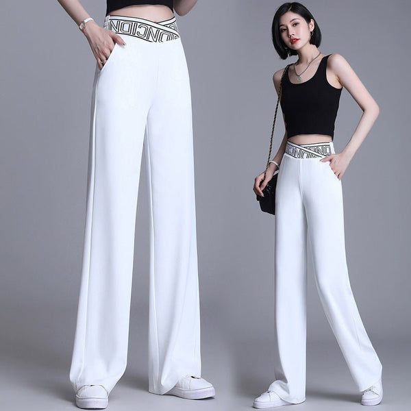 Women's High - waist Drape Letter Elastic Slimming Suit Pants - Bay Buy Shopping